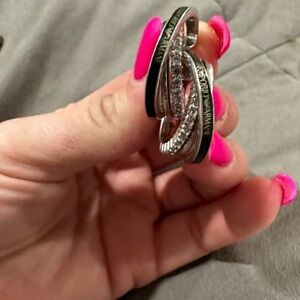 Giorgio Armani 925 Silver and Black Women's Hoop Earrings